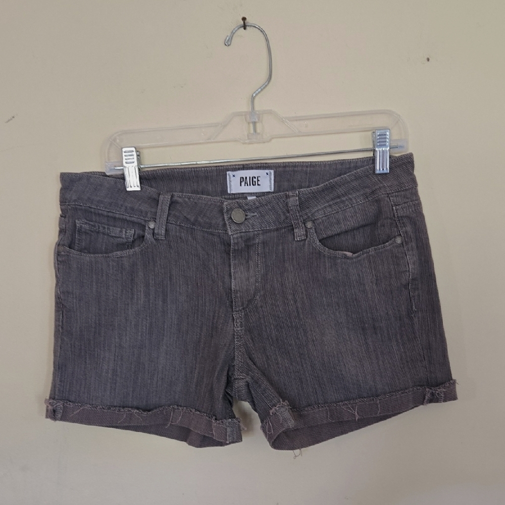 PAIGE Women's Charcoal Distressed Jean Shorts